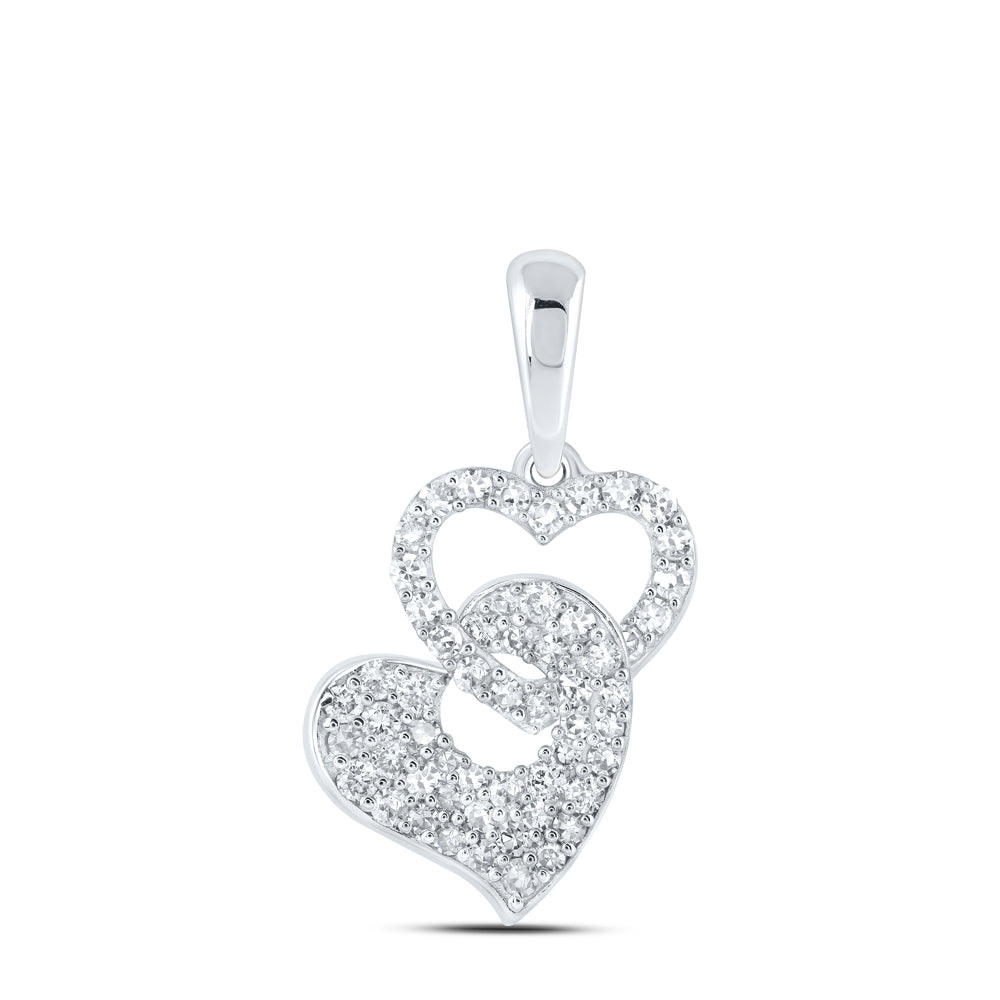 0.42 Ctw Natural Diamond Double Heart Pendant in 10k White Gold