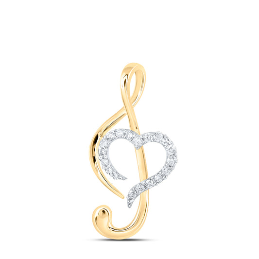 0.17 Ctw Natural Diamond Open Musical Note Heart Pendant in 10k Yellow Gold