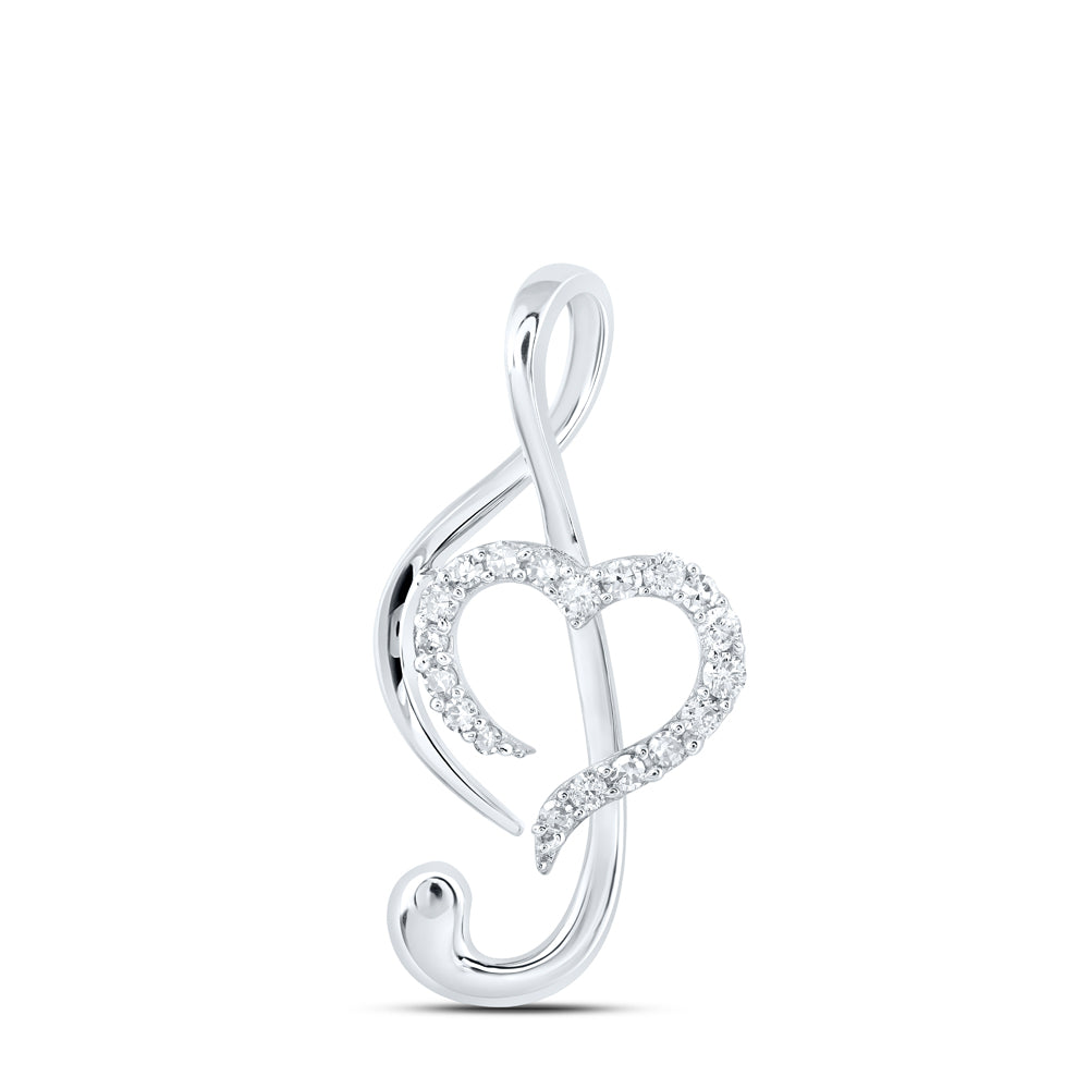 0.17 Ctw Natural Diamond Open Musical Note Heart Pendant in 10k White Gold