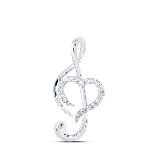 0.17 Ctw Natural Diamond Open Musical Note Heart Pendant in 10k White Gold