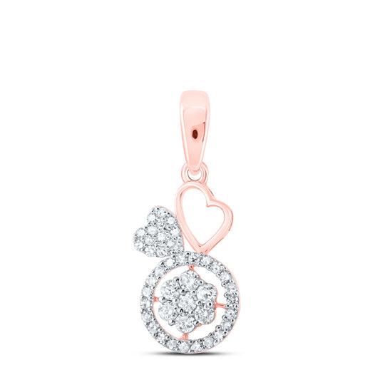 0.32 Ctw Natural Diamond Double Heart Flower Circle Border Pendant in 10k Rose Gold