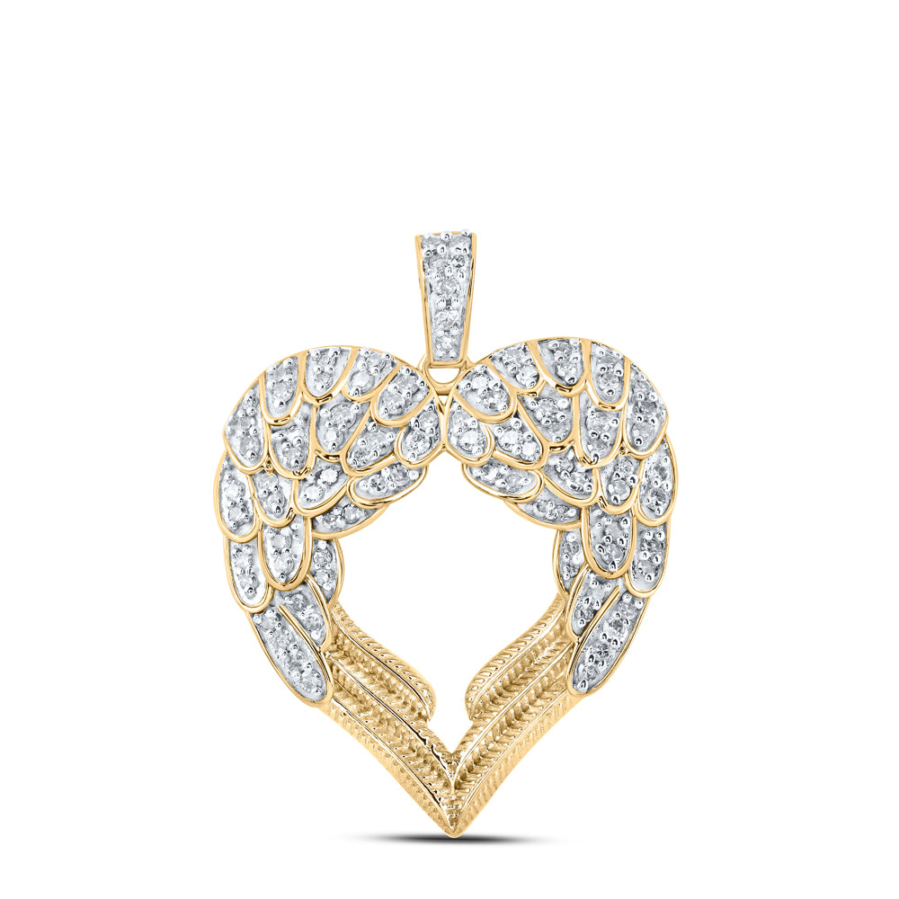 0.56 Ctw Natural Diamond Wings Shape Heart Pendant in 10k Yellow Gold