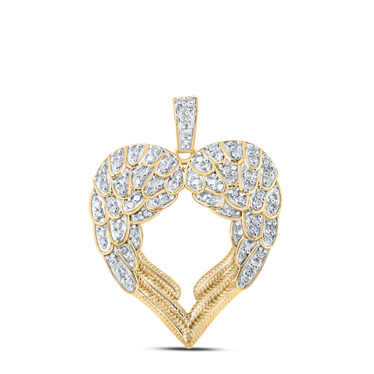 0.56 Ctw Natural Diamond Wings Shape Heart Pendant in 10k Yellow Gold