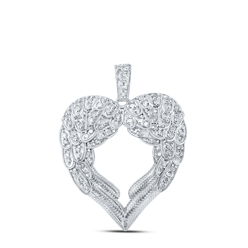 0.56 Ctw Natural Diamond Wings Shape Heart Pendant in 10k White Gold