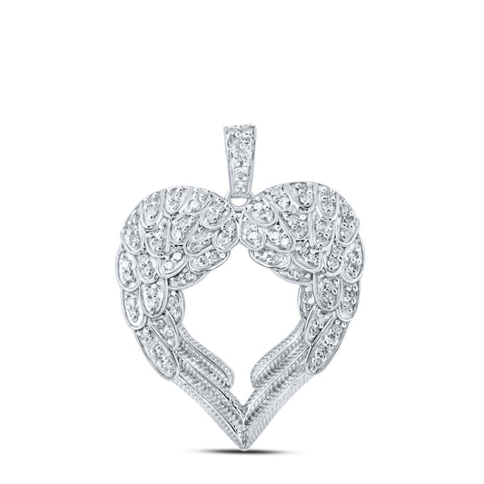 0.56 Ctw Natural Diamond Wings Shape Heart Pendant in 10k White Gold