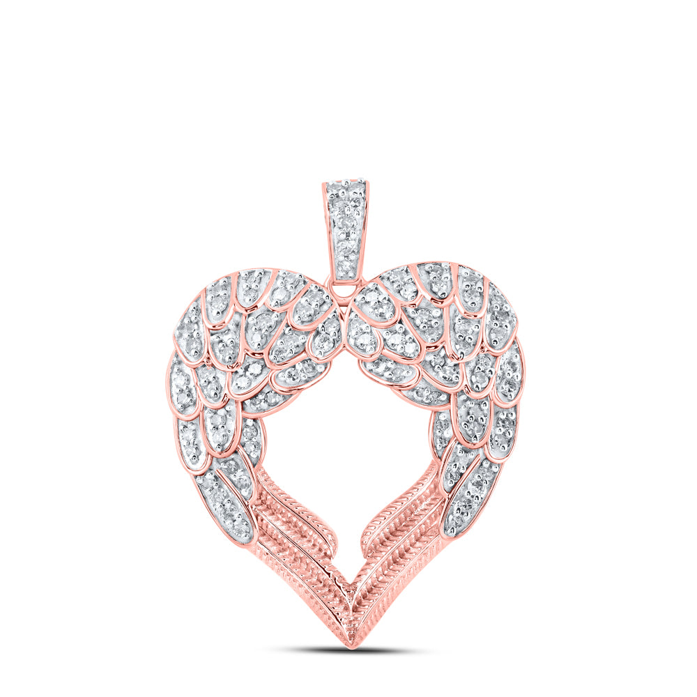0.56 Ctw Natural Diamond Wings Shape Heart Pendant in 10k Rose Gold