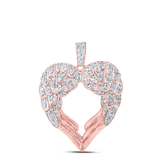 0.56 Ctw Natural Diamond Wings Shape Heart Pendant in 10k Rose Gold