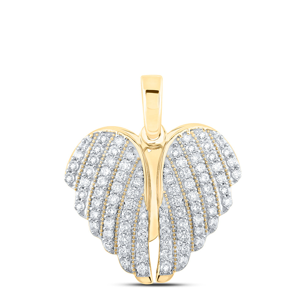 1.15 Ctw Natural Diamond Angel Wings Pendant in 10k Yellow Gold
