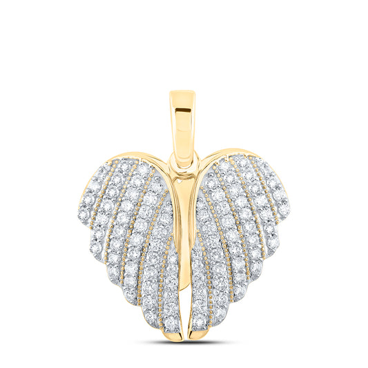 1.15 Ctw Natural Diamond Angel Wings Pendant in 10k Yellow Gold