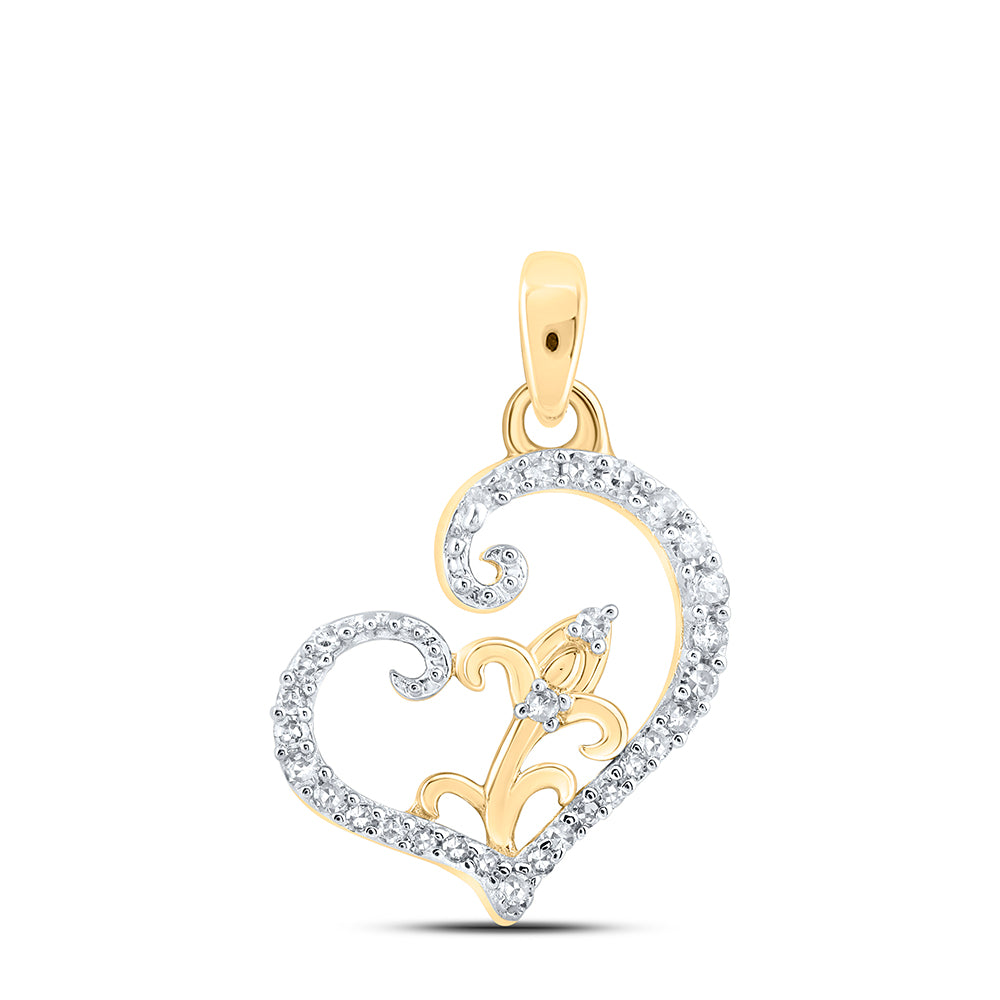 0.1 Ctw Natural Diamond Open Heart Pendant in 10k Yellow Gold