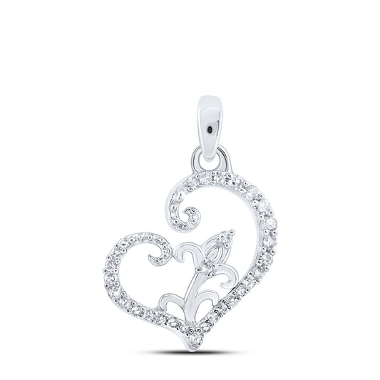 0.1 Ctw Natural Diamond Open Heart Pendant in 10k White Gold