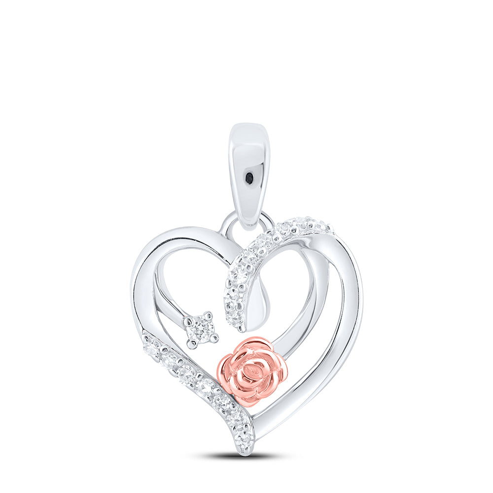 0.07 Ctw Natural Diamond Flower Open Heart Pendant in Sterling Silver
