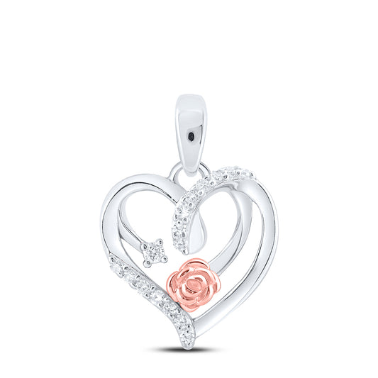 0.07 Ctw Natural Diamond Flower Open Heart Pendant in Sterling Silver