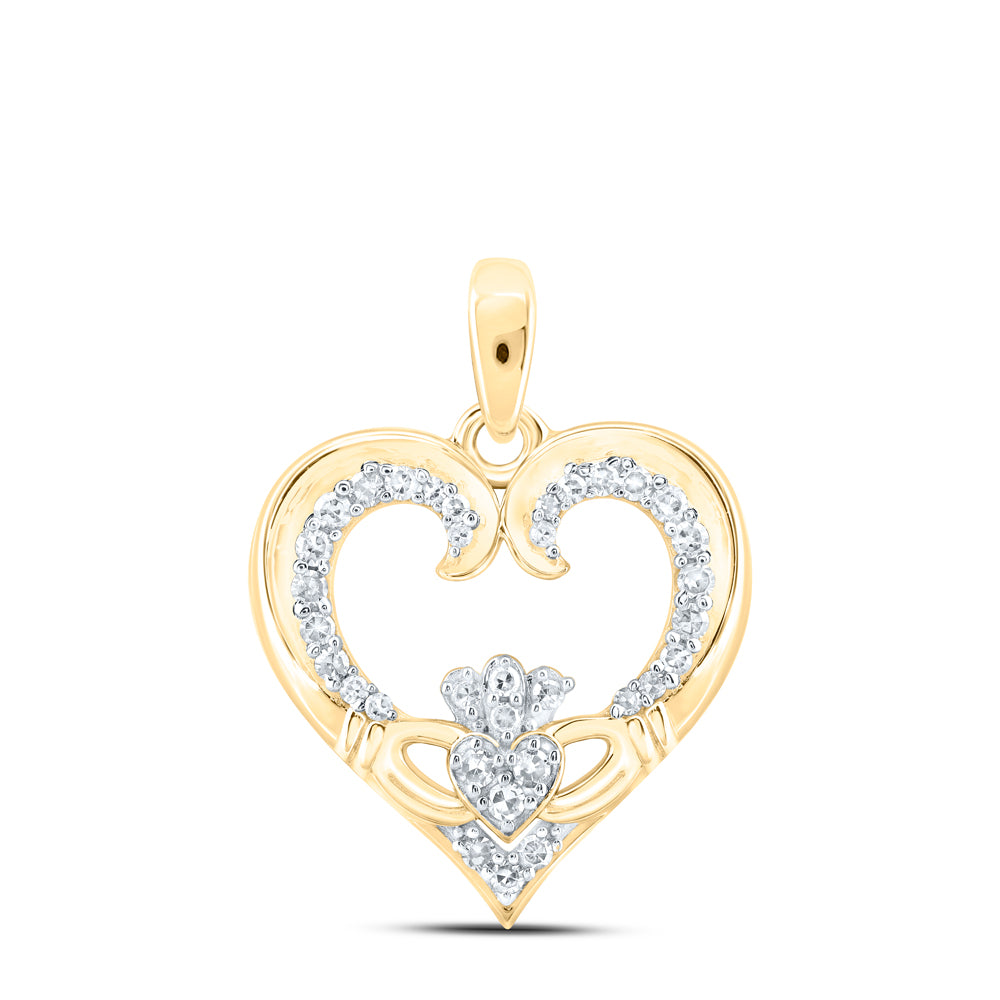 0.17 Ctw Natural Diamond Open Heart Pendant in 10k Yellow Gold