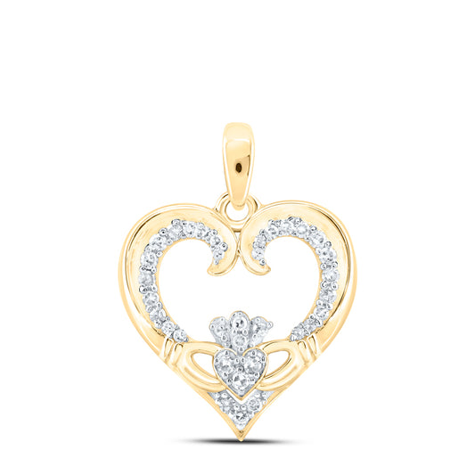 0.17 Ctw Natural Diamond Open Heart Pendant in 10k Yellow Gold