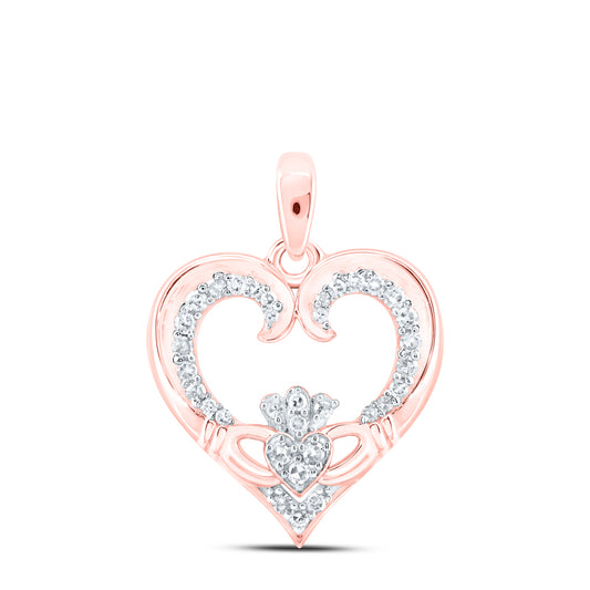 0.17 Ctw Natural Diamond Open Heart Pendant in 10k Rose Gold