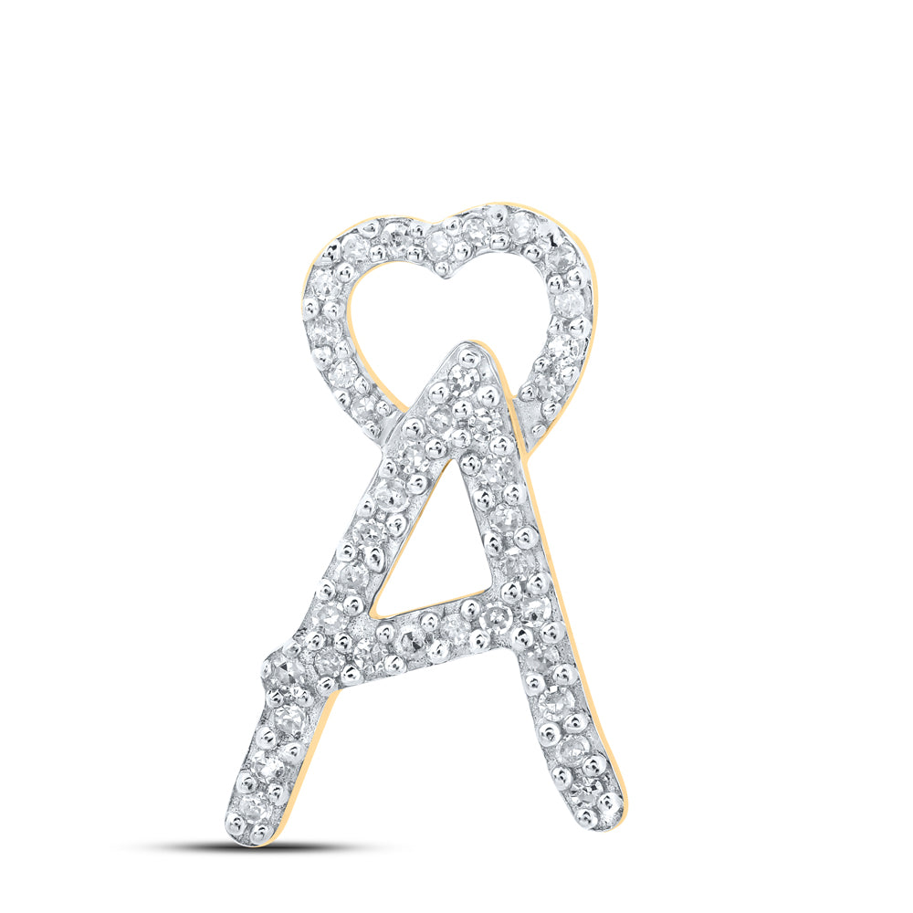 0.12 Ctw Natural Diamond Heart Initial Letter A Pendant in 10k Yellow Gold