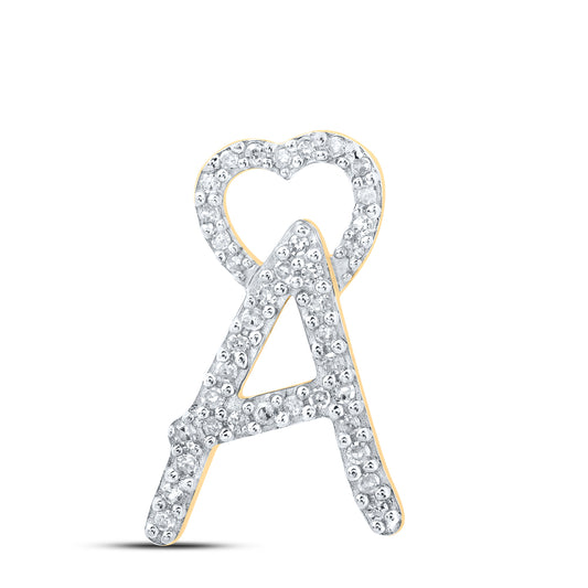 0.12 Ctw Natural Diamond Heart Initial Letter A Pendant in 10k Yellow Gold