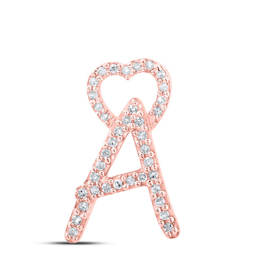 0.12 Ctw Natural Diamond Heart Initial Letter A Pendant in 10k Rose Gold