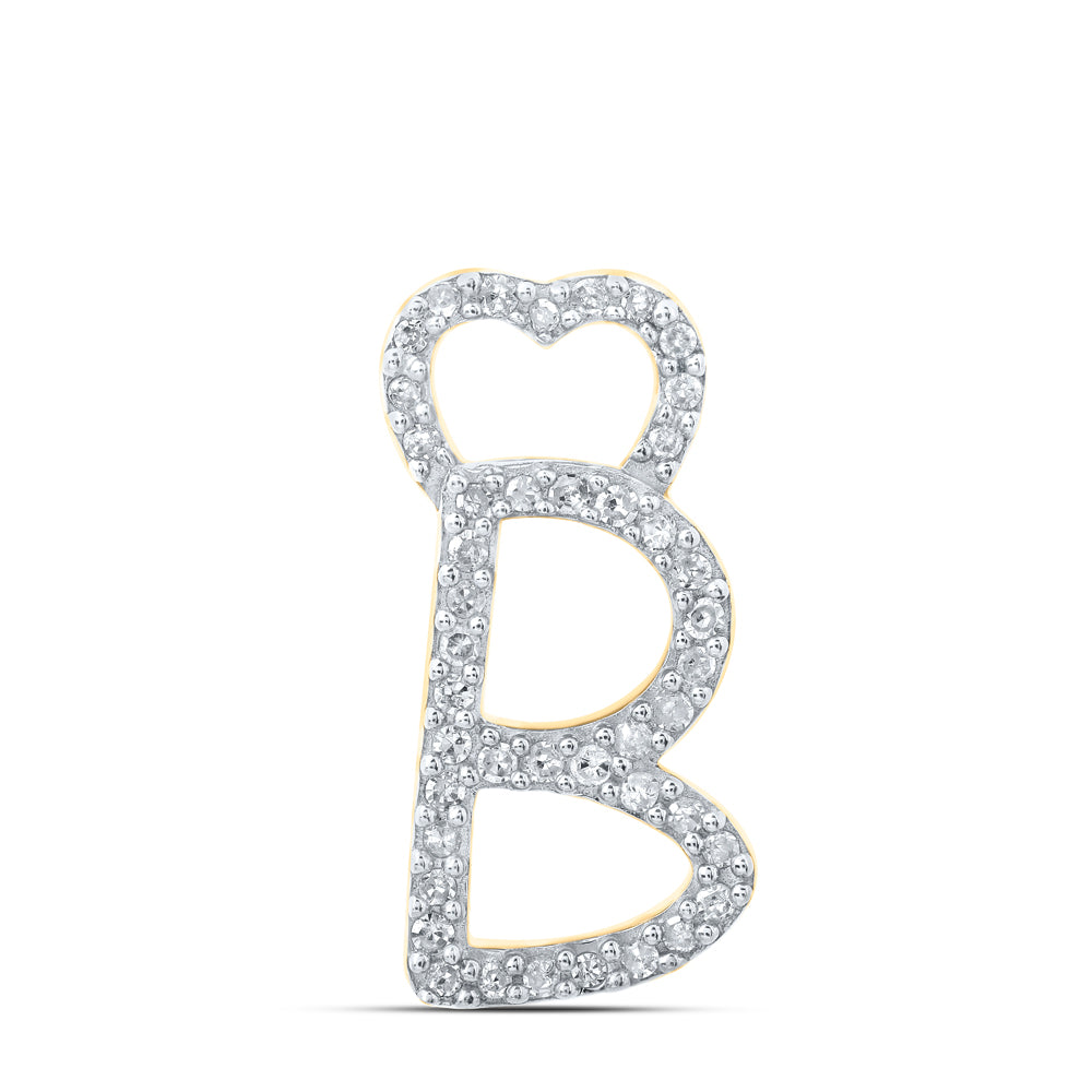 0.13 Ctw Natural Diamond Heart Initial Letter B Pendant in 10k Yellow Gold