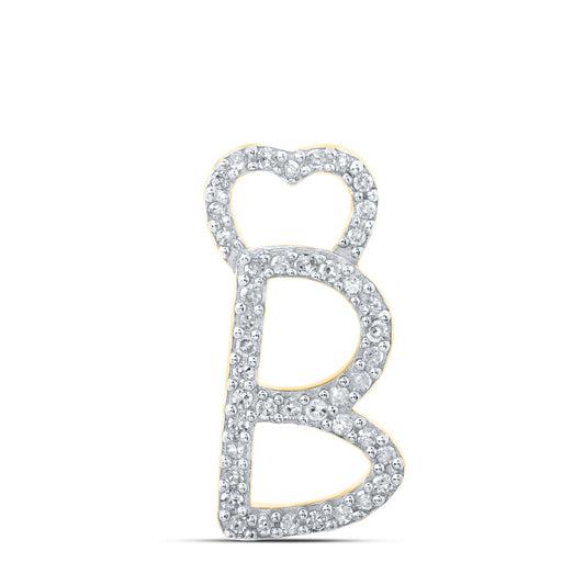 0.13 Ctw Natural Diamond Heart Initial Letter B Pendant in 10k Yellow Gold