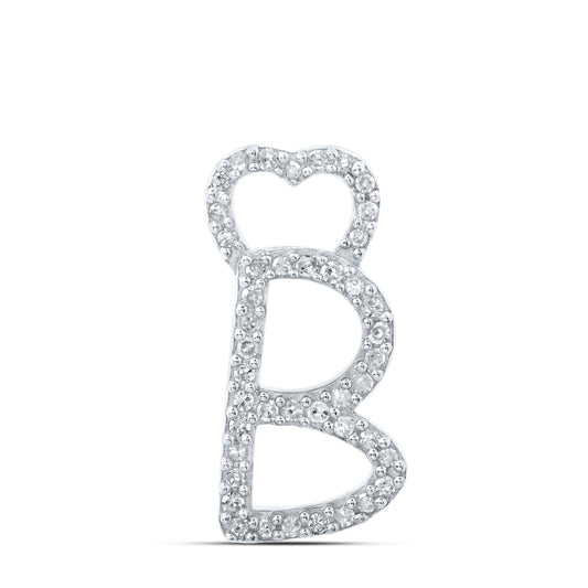 0.13 Ctw Natural Diamond Heart Initial Letter B Pendant in 10k White Gold