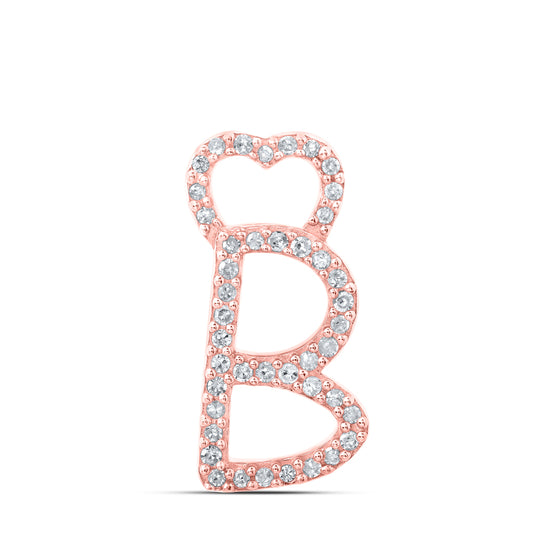 0.13 Ctw Natural Diamond Heart Initial Letter B Pendant in 10k Rose Gold