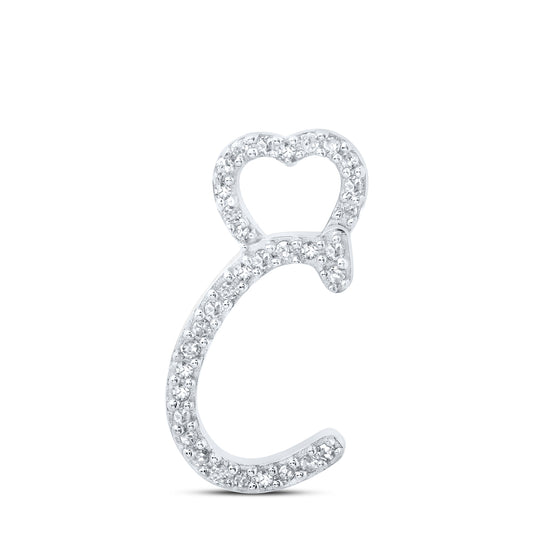 0.1 Ctw Natural Diamond Heart Initial Letter C Pendant in 10k White Gold