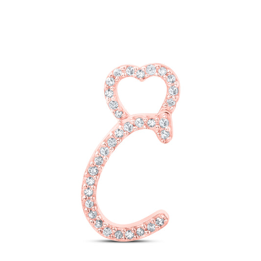 0.1 Ctw Natural Diamond Heart Initial Letter C Pendant in 10k Rose Gold