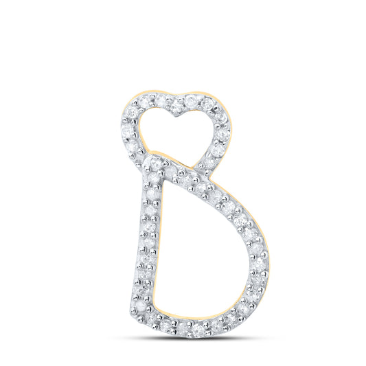 0.12 Ctw Natural Diamond Heart Initial Letter D Pendant in 10k Yellow Gold