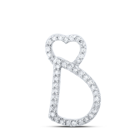 0.12 Ctw Natural Diamond Heart Initial Letter D Pendant in 10k White Gold