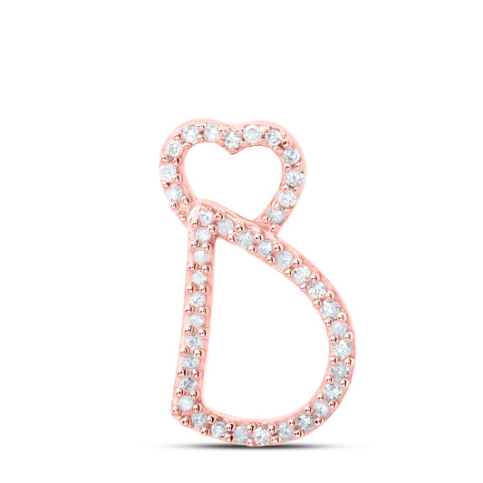 0.12 Ctw Natural Diamond Heart Initial Letter D Pendant in 10k Rose Gold