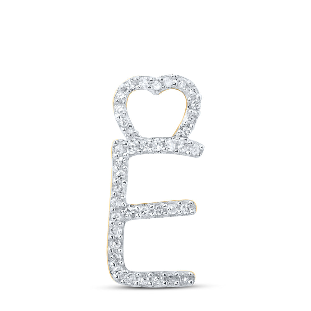 0.12 Ctw Natural Diamond Heart Initial Letter E Pendant in 10k Yellow Gold