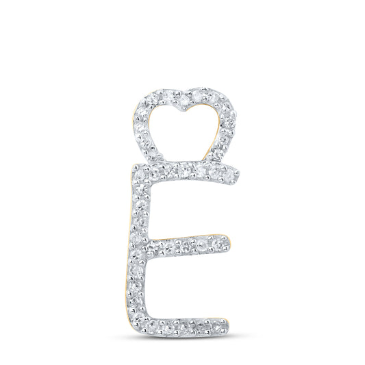 0.12 Ctw Natural Diamond Heart Initial Letter E Pendant in 10k Yellow Gold