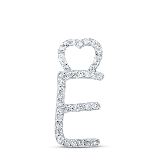 0.12 Ctw Natural Diamond Heart Initial Letter E Pendant in 10k White Gold