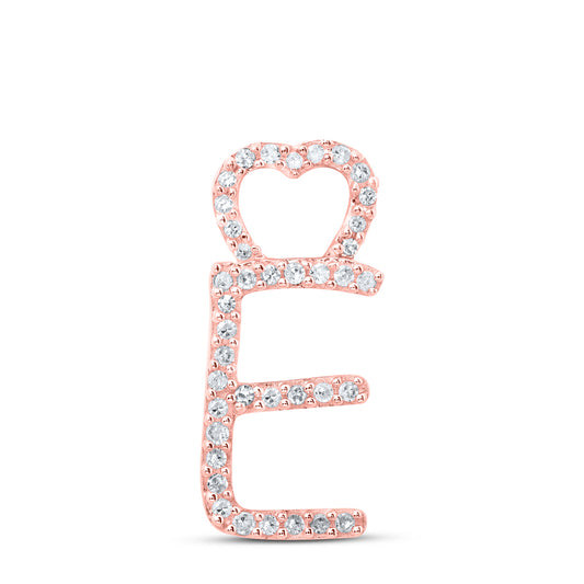 0.12 Ctw Natural Diamond Heart Initial Letter E Pendant in 10k Rose Gold