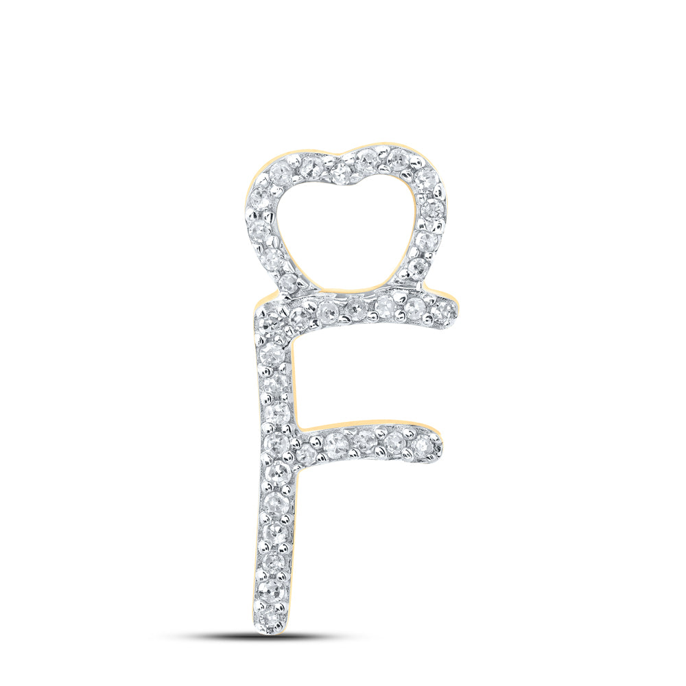 0.11 Ctw Natural Diamond Heart Initial Letter F Pendant in 10k Yellow Gold