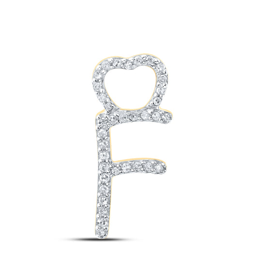 0.11 Ctw Natural Diamond Heart Initial Letter F Pendant in 10k Yellow Gold