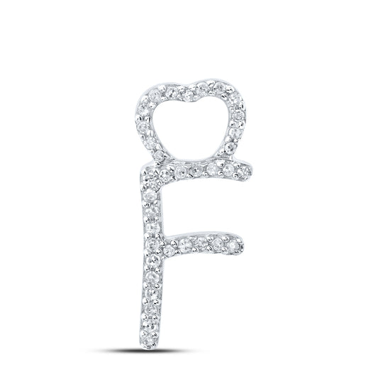 0.11 Ctw Natural Diamond Heart Initial Letter F Pendant in 10k White Gold