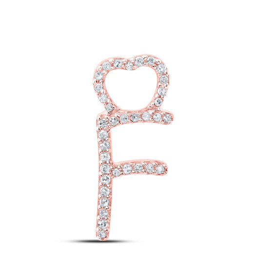 0.11 Ctw Natural Diamond Heart Initial Letter F Pendant in 10k Rose Gold