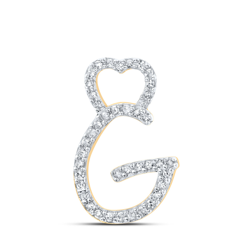 0.12 Ctw Natural Diamond Heart Initial Letter G Pendant in 10k Yellow Gold