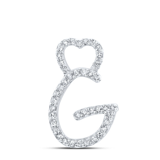 0.12 Ctw Natural Diamond Heart Initial Letter G Pendant in 10k White Gold