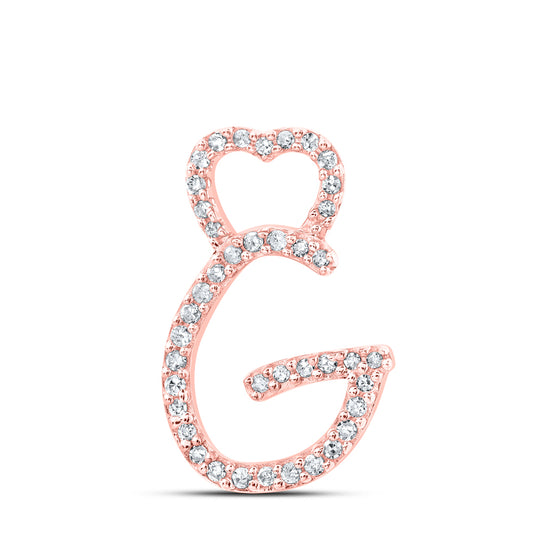 0.12 Ctw Natural Diamond Heart Initial Letter G Pendant in 10k Rose Gold