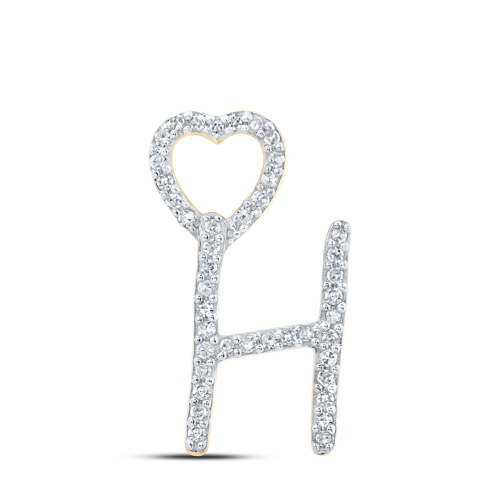 0.13 Ctw Natural Diamond Heart Initial Letter H Pendant in 10k Yellow Gold