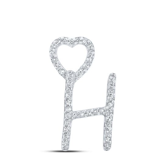 0.13 Ctw Natural Diamond Heart Initial Letter H Pendant in 10k White Gold