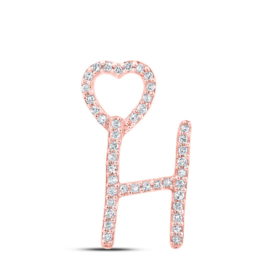 0.13 Ctw Natural Diamond Heart Initial Letter H Pendant in 10k Rose Gold