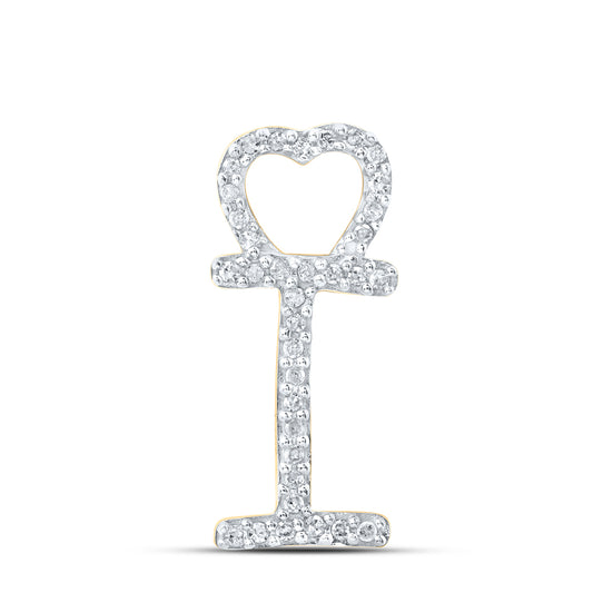 0.11 Ctw Natural Diamond Heart Initial Letter I Pendant in 10k Yellow Gold