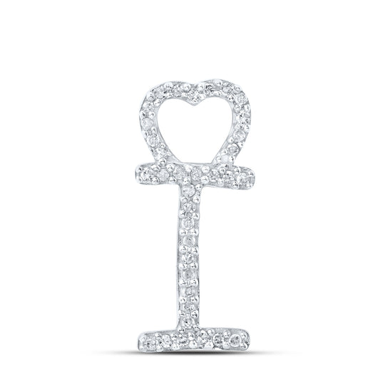 0.11 Ctw Natural Diamond Heart Initial Letter I Pendant in 10k White Gold