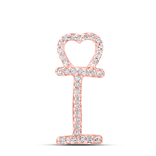 0.11 Ctw Natural Diamond Heart Initial Letter I Pendant in 10k Rose Gold