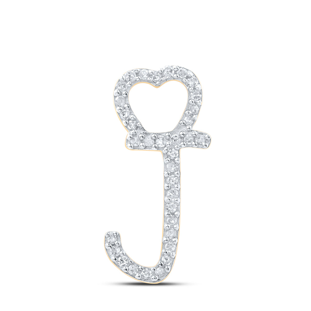 0.1 Ctw Natural Diamond Heart Initial Letter J Pendant in 10k Yellow Gold